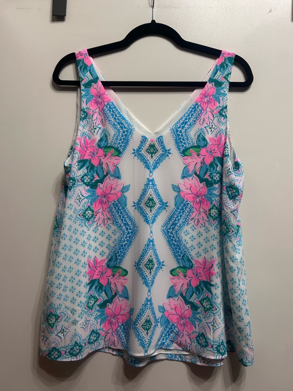 Lilly Pulitzer White Tank Top with Pink & Teal Floral Print